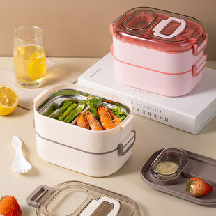 lunchbox午餐盒手提双层保温饭盒不锈钢上班族可微波炉加热便当盒