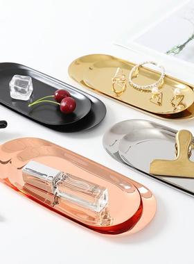 北欧风首饰展示架托盘黄铜金色椭圆形金属碟子收纳盘拍摄道具摆件