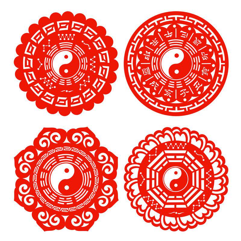 八卦贴纸静电贴窗花玻璃贴先天后天八卦剪纸太极阴阳图案喷水贴