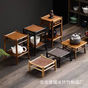 手工竹编四脚小茶台藤编日式茶道干泡台壶托置物架摆件展示架日本