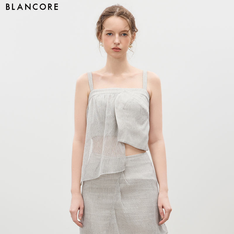 BLANCORE银丝编织拼纱吊带上衣