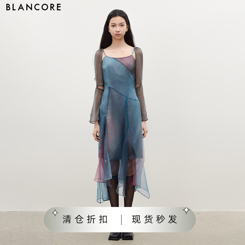 【设计师品牌BLANCORE】2025夏季新款随机颜色晕染拼纱鱼尾裙女
