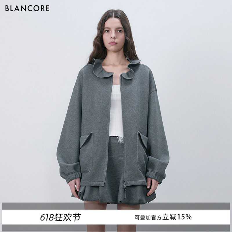 【设计师品牌BLANCORE】2026春新品荷叶花边卫衣夹克落肩袖外套