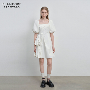 【设计师品牌BLANCORE】2024夏季新款设计感短袖两穿连衣裙