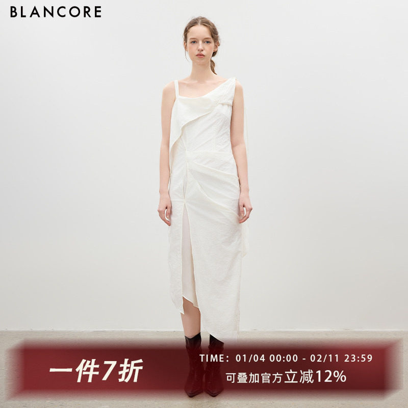 【设计师品牌BLANCORE】2025夏季新款荡领飘带高开叉吊带连衣裙女,女装/女士精品,连衣裙,淘宝优惠券,粉丝福利购,淘宝优惠卷