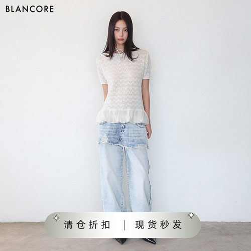 BLANCORE棉麻混纺立体T恤上衣