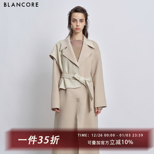 新款 2024冬季 设计感拼皮披肩大衣风衣外套 设计师品牌BLANCORE