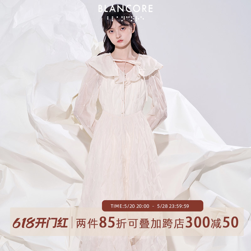 【设计师品牌BLANCORE】2023夏季新荷叶边连衣裙两件式绣花蓬蓬裙-封面