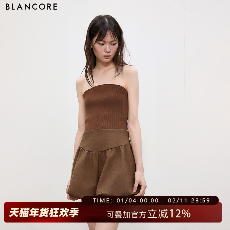 【设计师品牌BLANCORE】2025冬季新款两穿罗纹仿PU皮花苞短裤女,女装/女士精品,休闲裤,淘宝优惠券,粉丝福利购,淘宝优惠卷