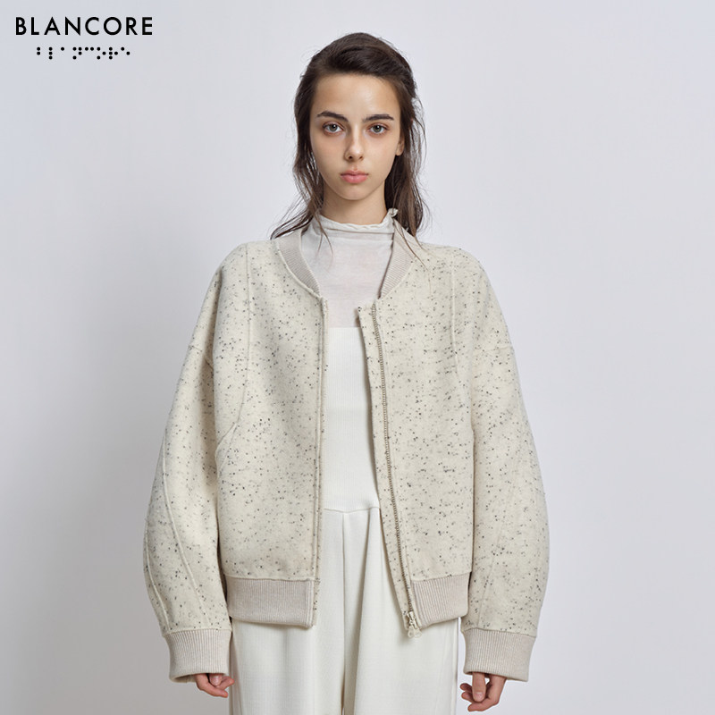 【设计师品牌BLANCORE】冬新款设计感双面呢羊毛分割棒球外套大衣