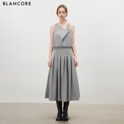 BLANCORE扭结荡领打褶连衣裙