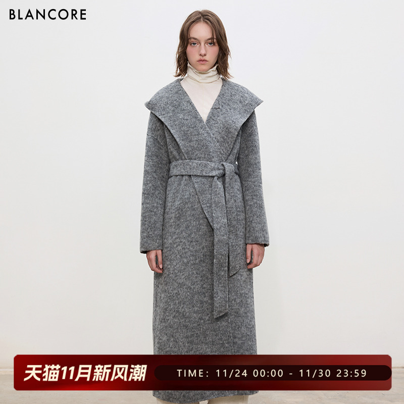 BLANCORE简约貂绒羊毛大衣外套
