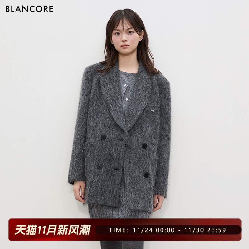 BLANCORE冬中长款羊驼毛西装大衣