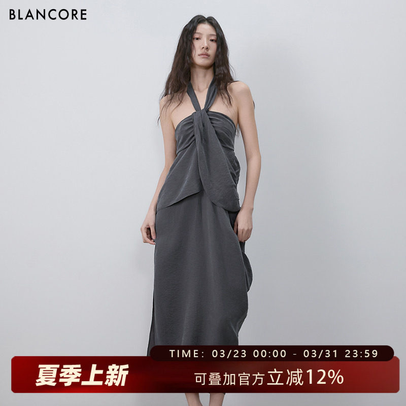 【设计师品牌BLANCORE】2026夏新品绑带两穿假两件抹胸连衣裙