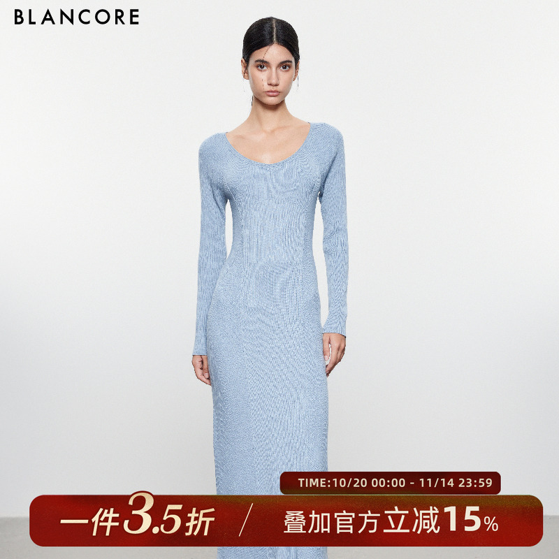 BLANCORE法式U领针织连衣裙
