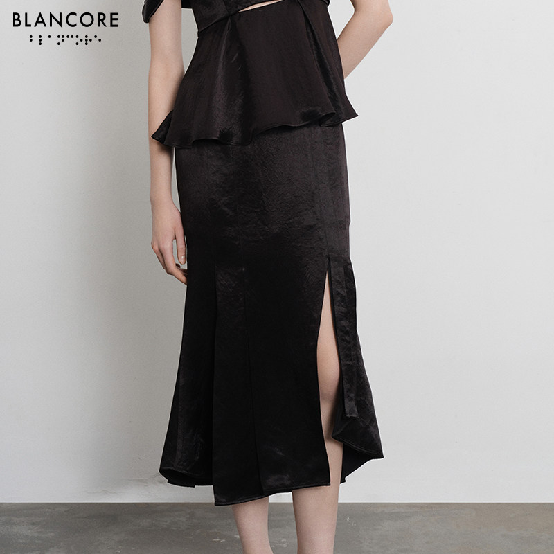【设计师品牌BLANCORE】2024夏季新款设计感拼纱开叉半裙,女装/女士精品,半身裙,淘宝优惠券,粉丝福利购,淘宝优惠卷