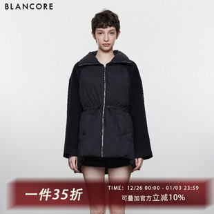 新款 2024冬季 设计感双面呢压褶拼接羽绒服 设计师品牌BLANCORE