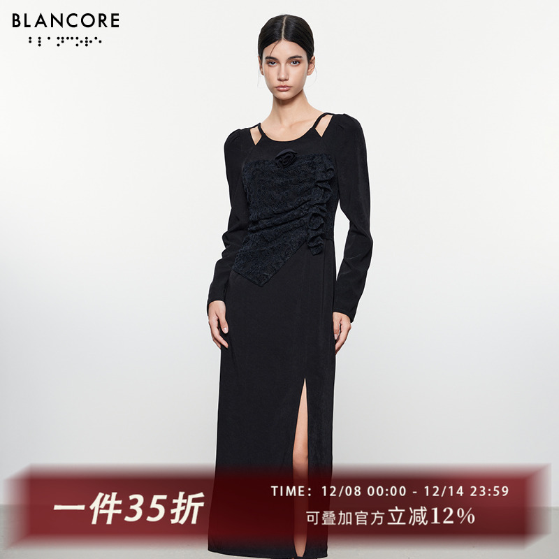 BLANCORE蕾丝拼接玫瑰装饰连衣裙