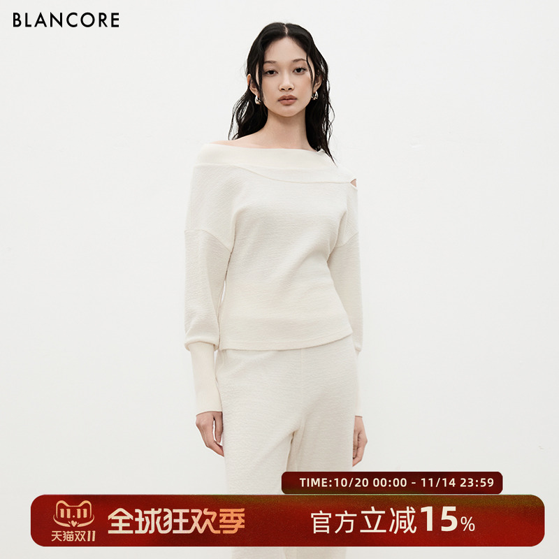 BLANCORE一字肩休闲拼接卫衣