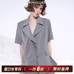 2023夏季 新款 BF風氣質短外套拼紗西裝 設計師品牌BLANCORE