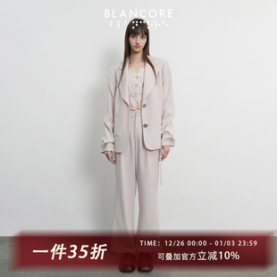 设计师品牌BLANCORE 短西装 2024春季 米杏色拼色堆堆袖 外套 新款