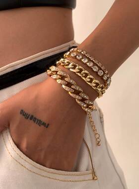 Punk Golden Big Thick Chain Bracelet Women Men金属复古手链女