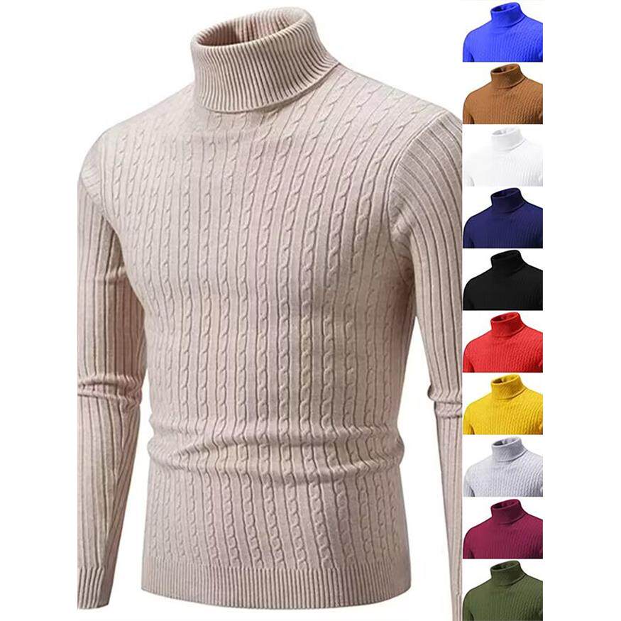覆古简约纯色高领打底毛衣男薄款针织毛衫Mens Sweater Pullovers