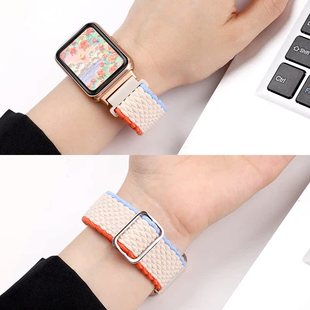 适用华为Fit3表带智能watchfit4手表划扣弹力尼龙编织手表带透气手环4pro春樱划扣弹力腕带watchfit2运动时尚