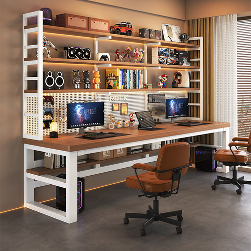 简约写字桌学生家用卧室书架书桌洞洞板一体式台式电脑桌办公桌子