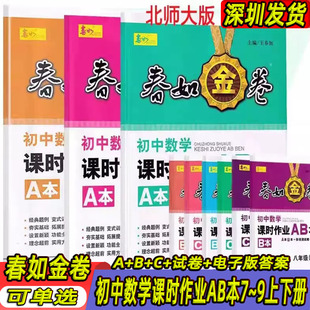 电子答案深圳789上下数学课本同步练习册 深圳春如金卷初中数学课时作业AB本七八九年级上下册数学北师版 含A 测试卷 可单选