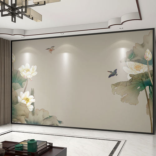 3D荷花背景墙壁布【全国上门贴】