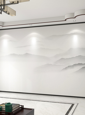 定制壁布3D现代中式山水电视背景墙壁纸客厅装饰墙纸影视墙布壁画