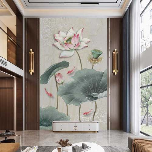 3d荷花玄关背景墙【全国上门贴】