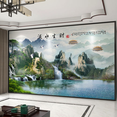 3d山水背景墙壁布【全国上门贴】