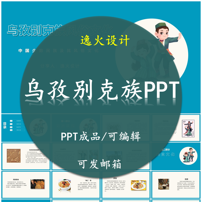 乌孜别克族风俗文化PPT 民族风俗习惯服饰文化美食模板成品可编辑
