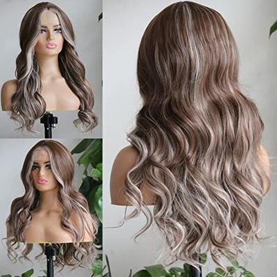 Highlights White Gray and Brown Loose Wavy Curly Hair Middle