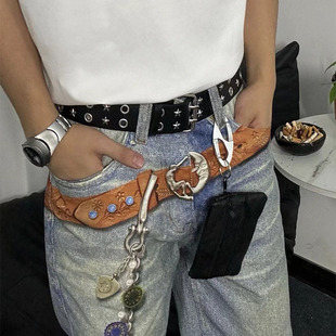 BWFA复古设计感铆钉朋克星星腰带免打孔ins男女小众金属皮带