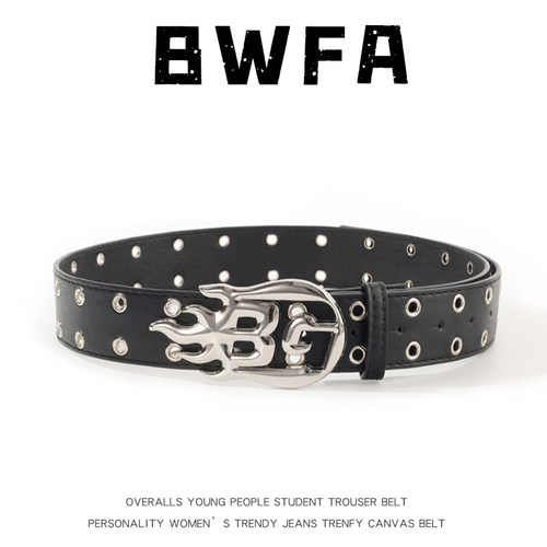 BWFA朋克风字母腰带火箭小众不规则设计潮男款腰带铆钉黑色系牛仔