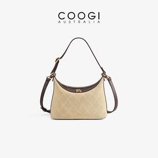 COOGI麂皮包包女式2026新款百搭单肩斜挎包真皮通勤女包菱格包