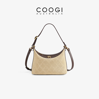 COOGI真皮菱格麂皮通勤斜挎包