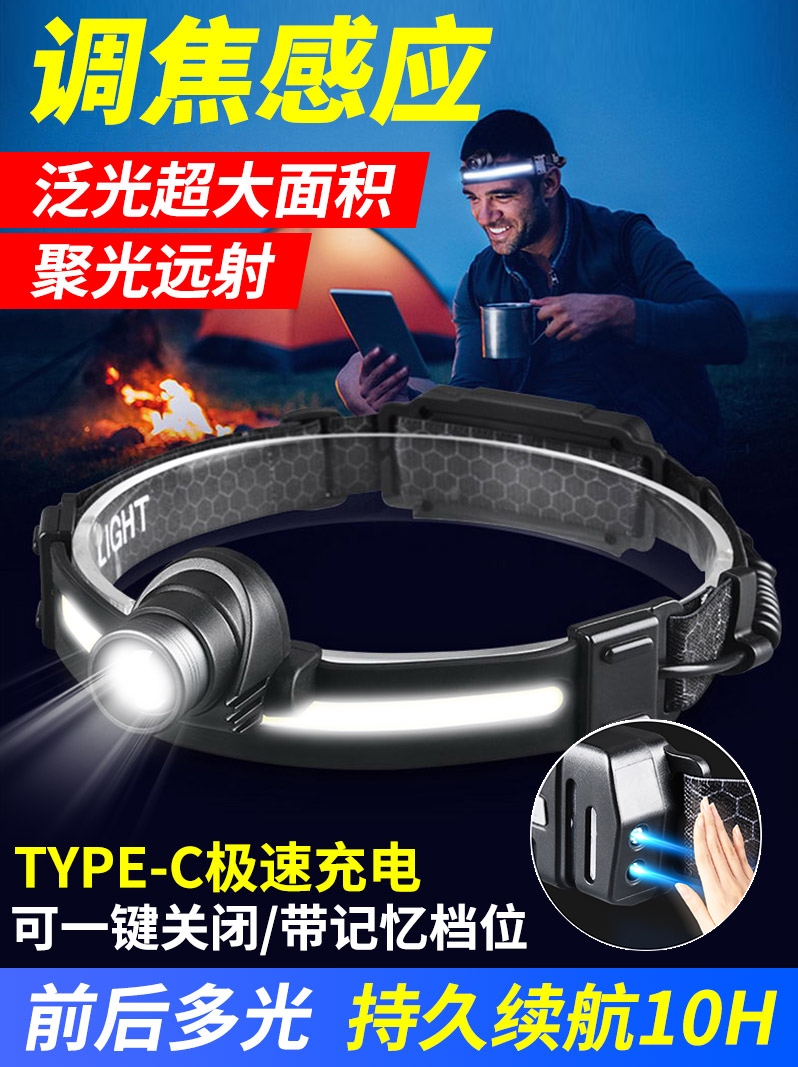 头灯强光充电超亮头戴式照明灯超轻小号感应夜钓鱼专用led头带灯