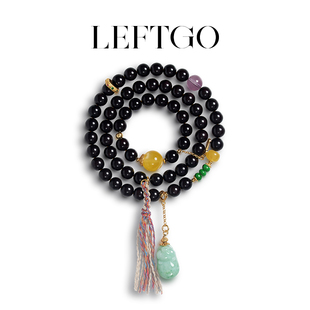 LEFTGO左戈正品 蜜蜡翡翠紫水晶多圈手链圆珠 天然小叶紫檀手串女款
