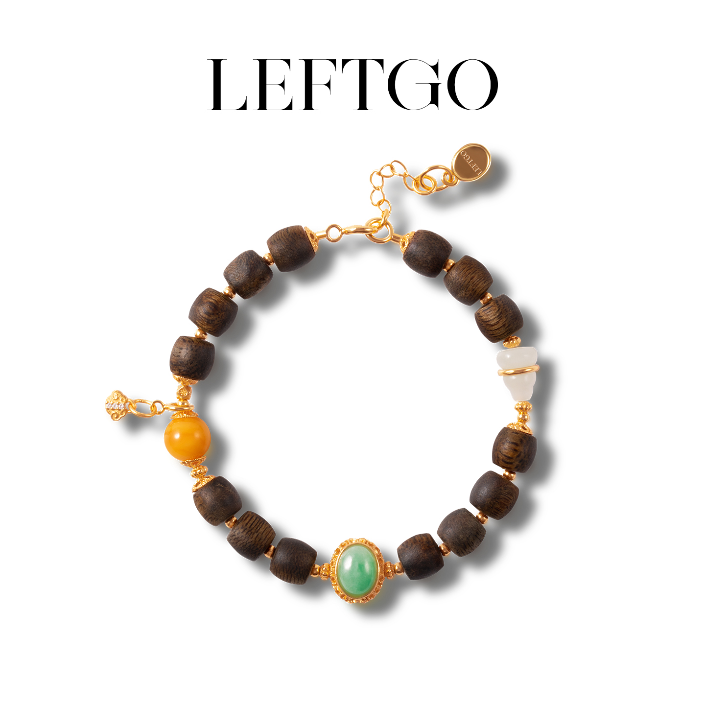 天然沉香桶珠型手链女银镀金手串