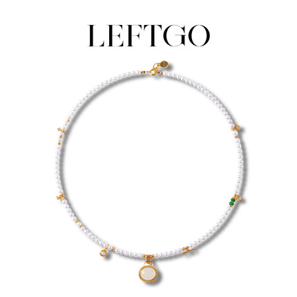 LEFTGO左戈天然AK珍珠项链女款和田玉翡翠S925银镀18K金4mm短颈链
