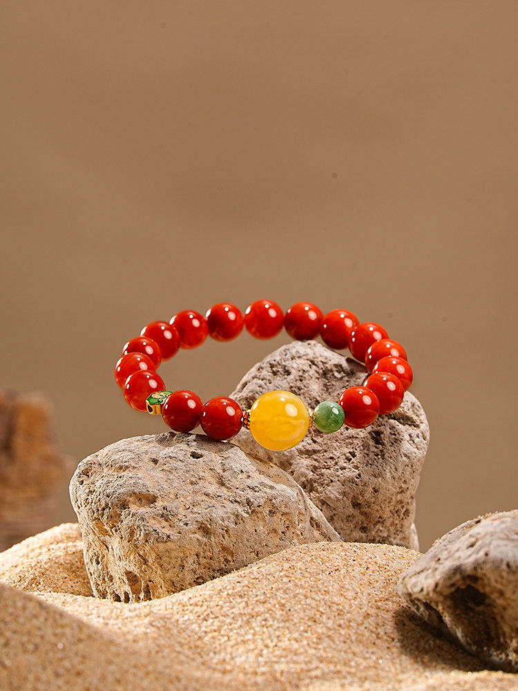 LEFTGO ZUO GE  천연 남쪽 빨간색 팔찌 여성 RUYI 잠금 에나멜 옥 밀랍 구슬 팔찌 새로운 스타일