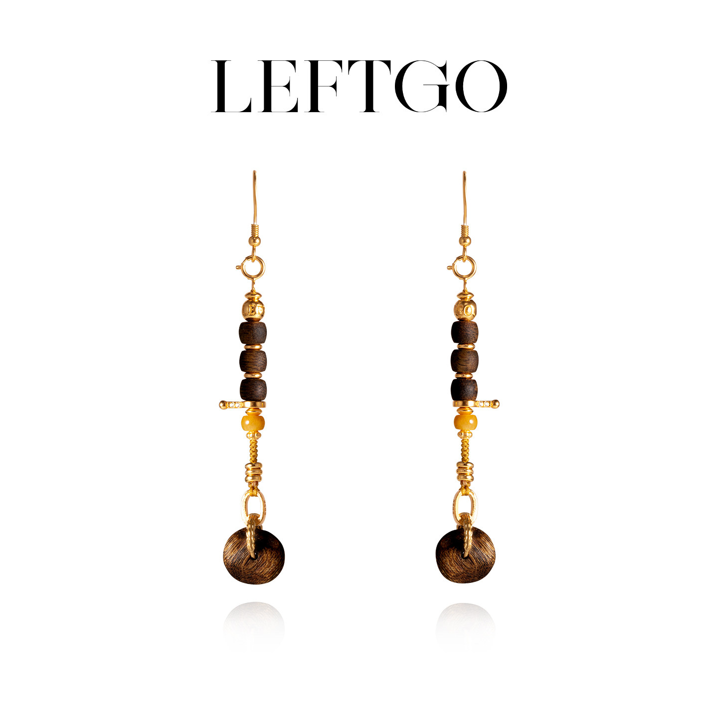 LEFTGO左戈天然沉香随形耳坠耳吊女款蜜蜡S925银镀18K金耳环,饰品/流行首饰/时尚饰品新,沉香,淘宝优惠券,粉丝福利购,淘宝优惠卷