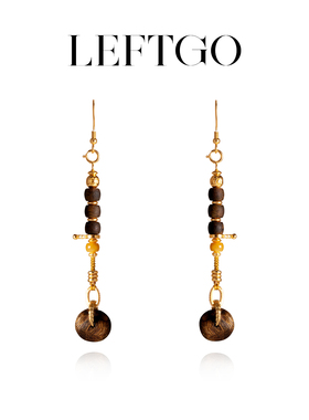LEFTGO左戈天然沉香随形耳坠耳吊女款蜜蜡S925银镀18K金耳环