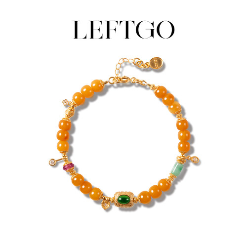 天然俄料老蜜蜡老形珠手链女