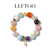 LEFTGO左戈天然沉香金发晶翡翠南红蜜蜡多宝手串女款 纯银镀金手链