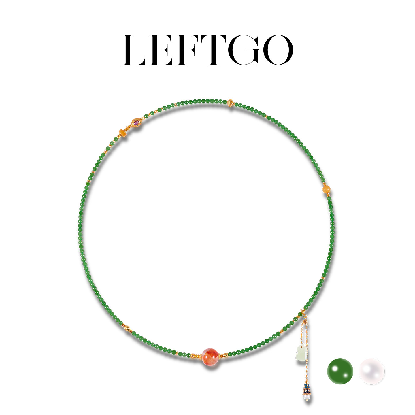 LEFTGO左戈天然碧玉 AK珍珠项链女款胶花蜜蜡S925银镀金4mm毛衣链